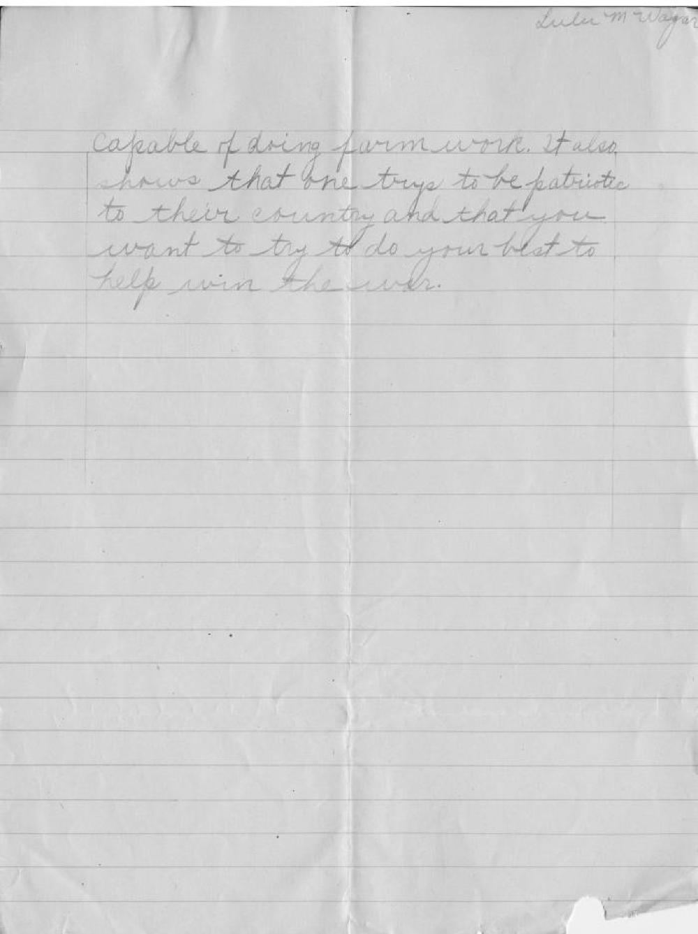 Lulu Wagar, Farm Cadet Essay, World War I, c. 1918 page 3