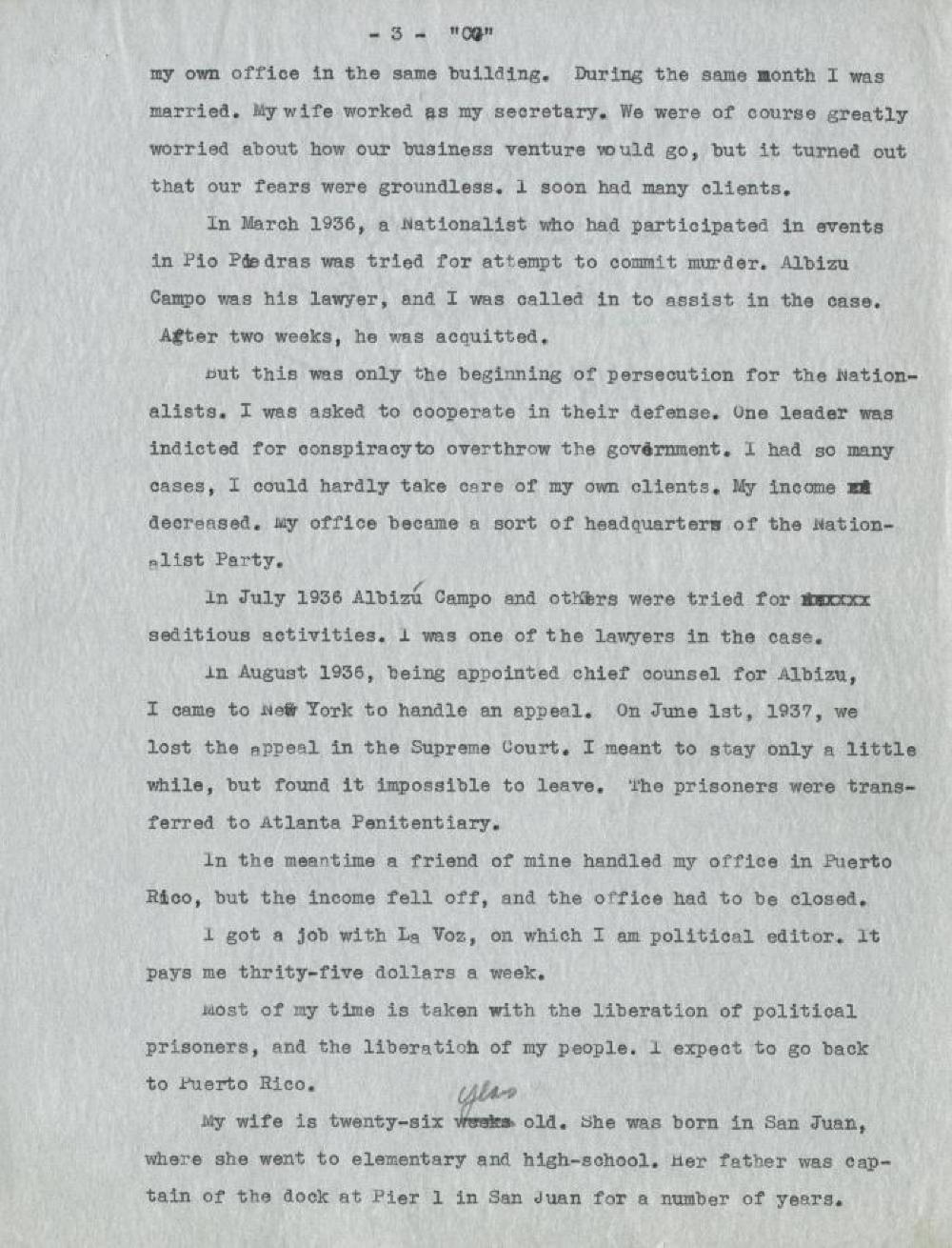 Federal Writer's Project Interview, Case of "C.G.," with a Male Immigrant from Vega Alta, Puerto Rico, 1939 page 3