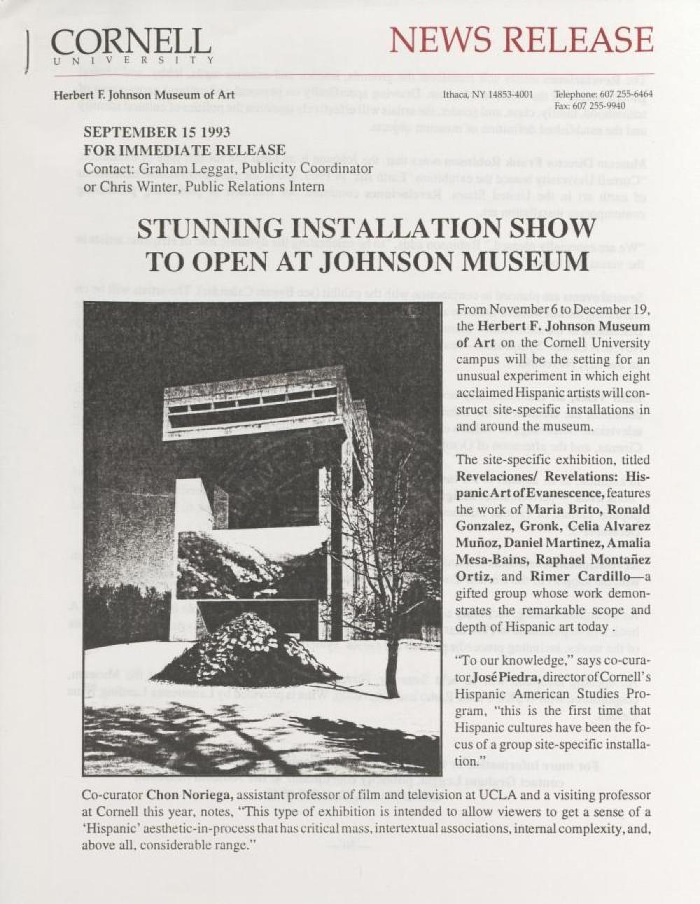 Eight Hispanic Artists Featured, Johnson Museum, Ithaca, 1993 page 1