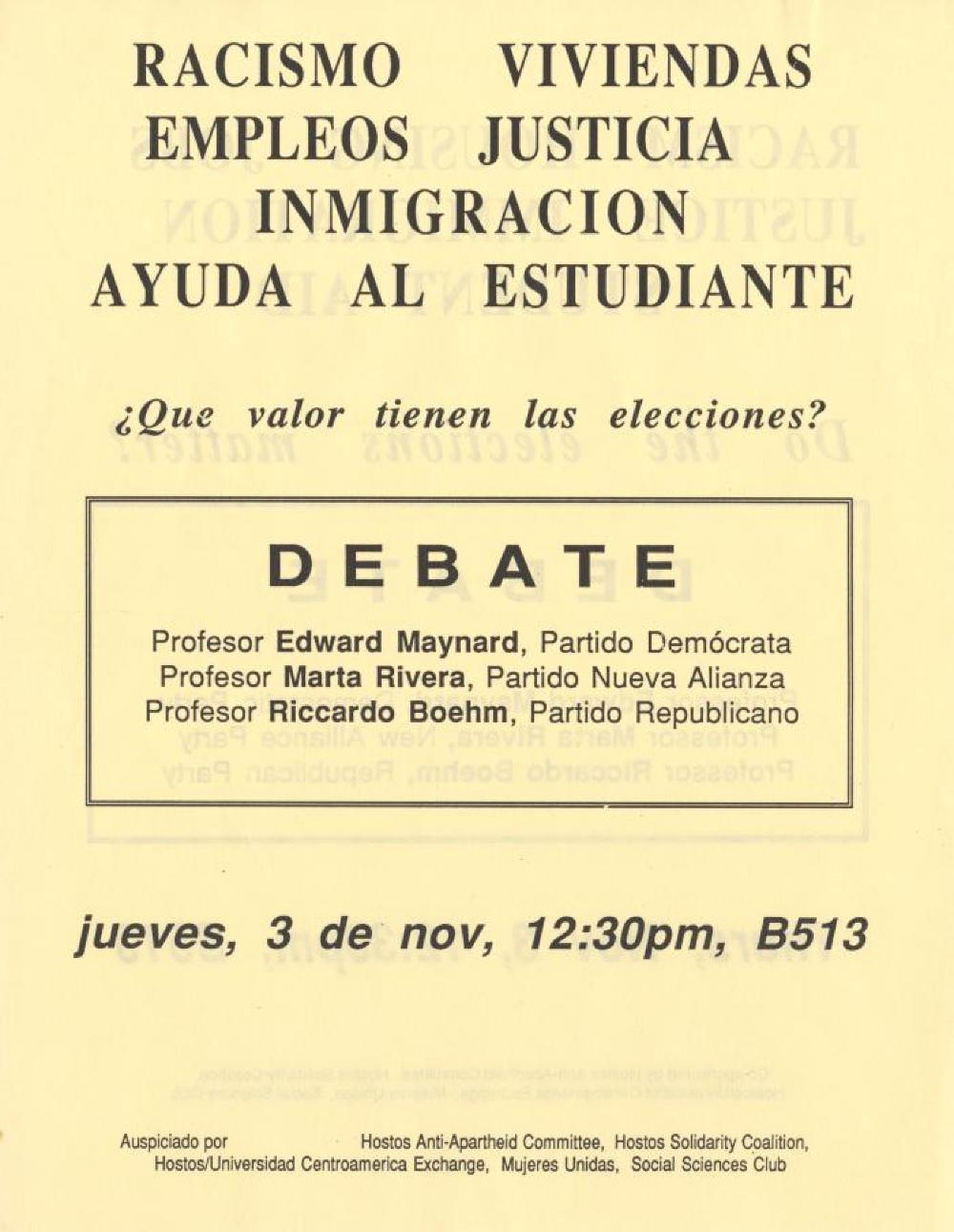 Do the Elections Matter?" Hostos Community College Debate Leaflet, c. mid 1970s page 2