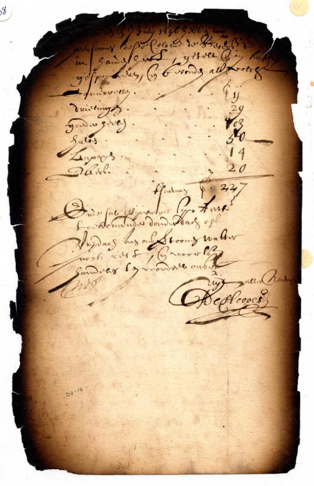 Official Inventory of Pieter Pietersz Wijncoop's Pelts, July 3, 1646 page 1