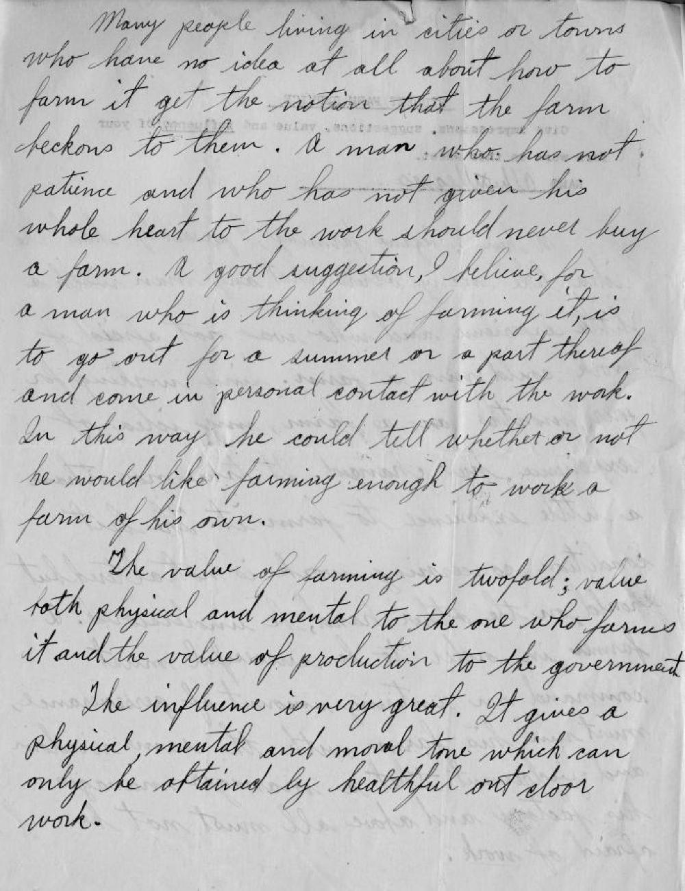 Albert Wegnes' Farm Cadet Essay, World War I, 1918 page 2