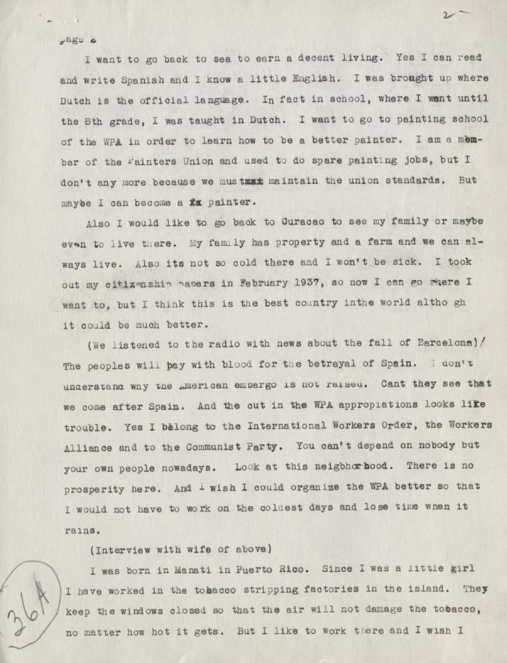 Federal Writer's Project Interview, Case #3, with a Male Immigrant from Curacao, 1939 page 2