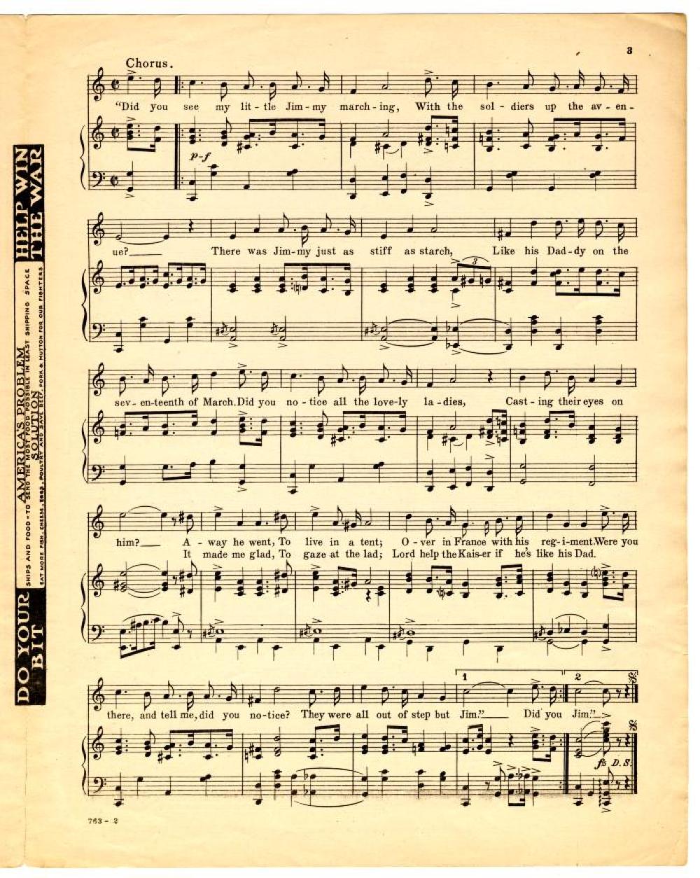 "They Were All Out of Step But Jim," Sheet Music, 1918 page 3