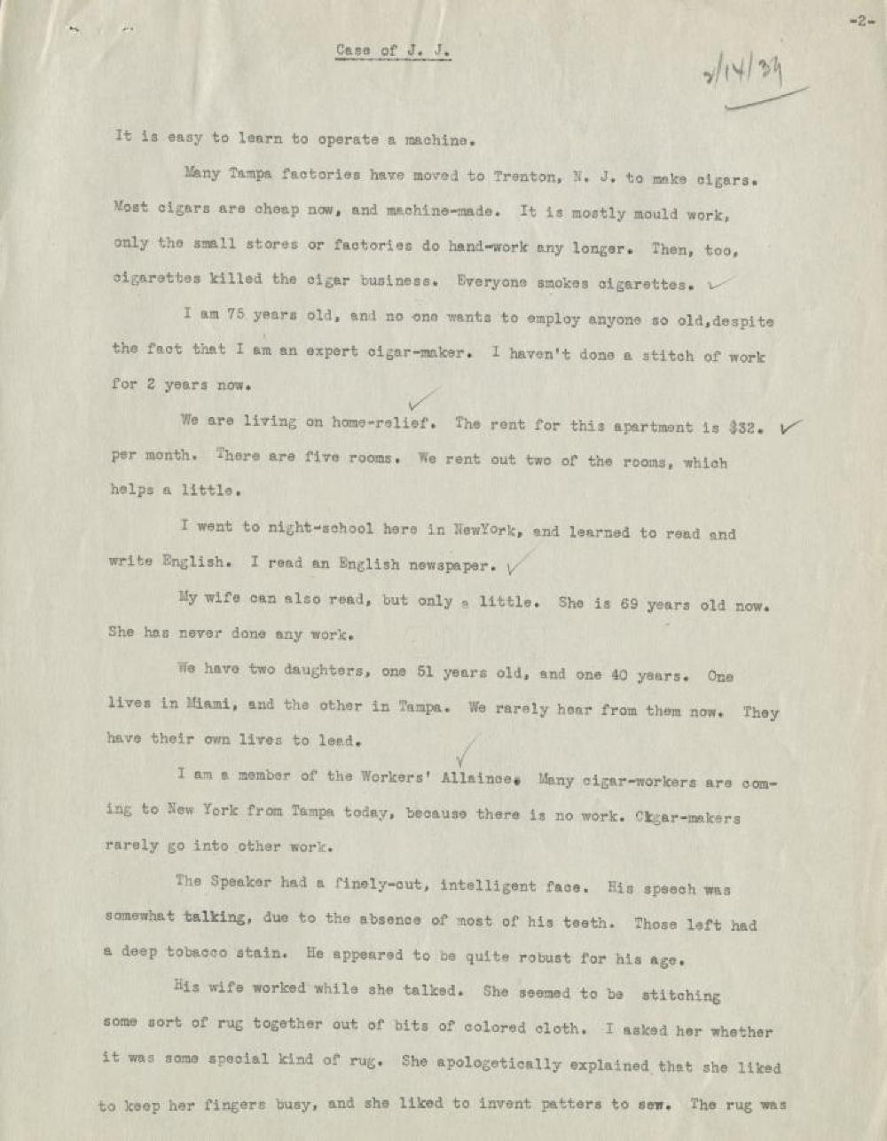 Federal Writer's Project Interview, Case of "J.J.," with a Male Immigrant from Havana, Cuba, 1939 page 2