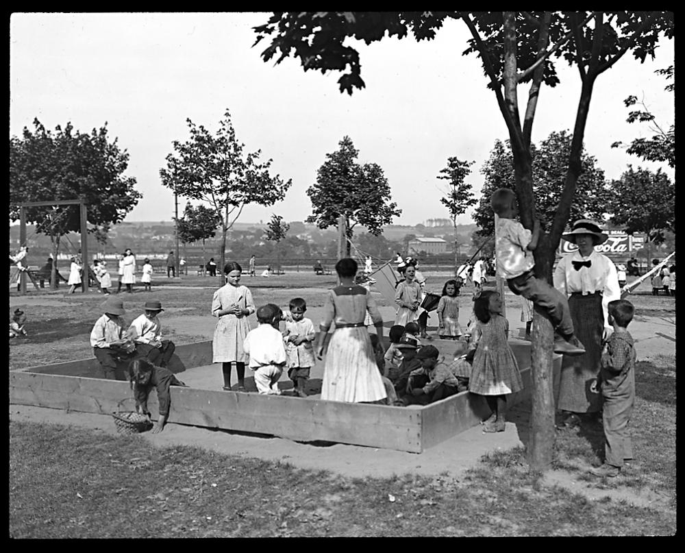 Children Play in a Sandbox, Riverside Park, Albany, 1912 page 1