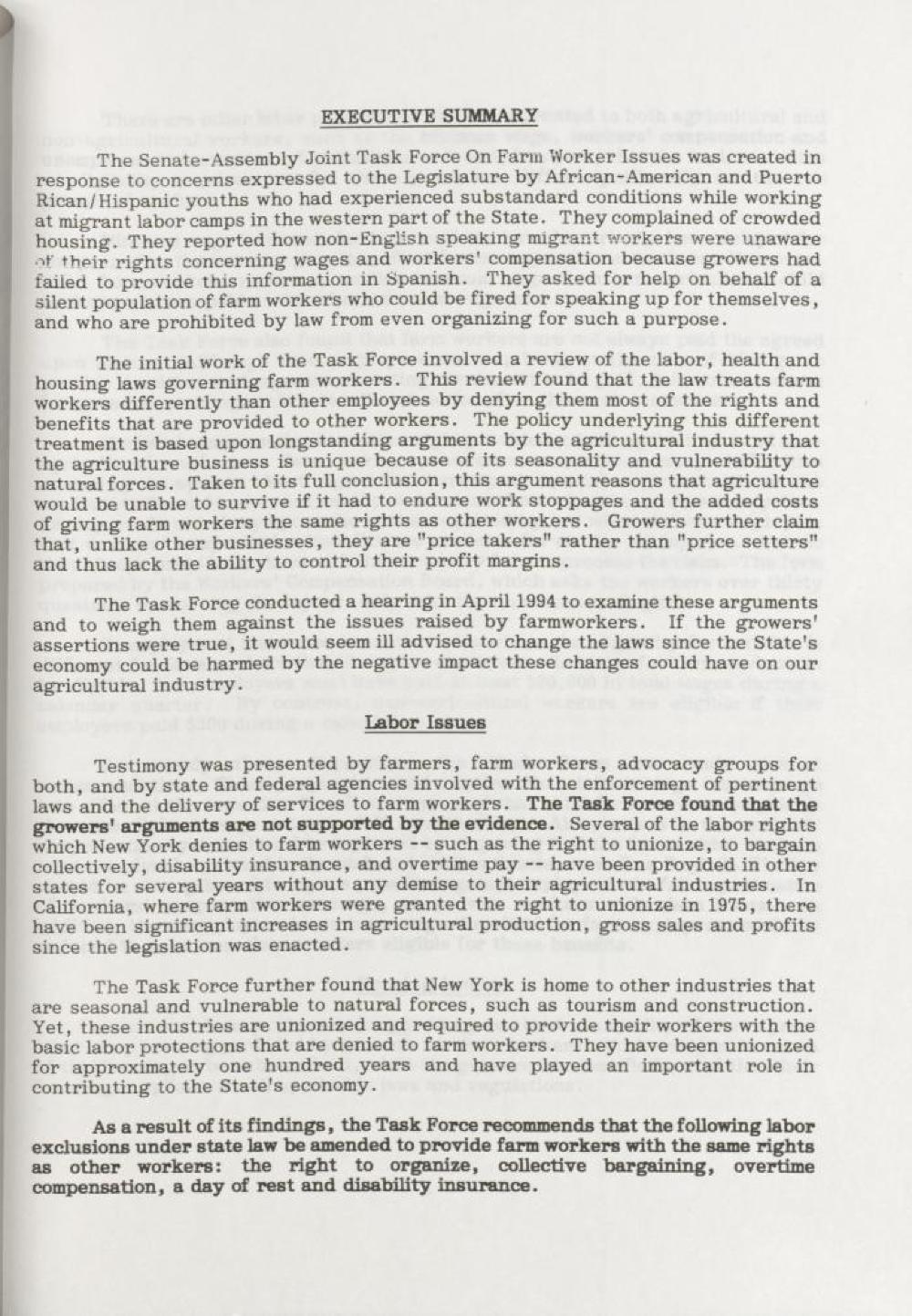 New York State Senate and Assembly Report, Separate & Unequal: New York's Farmworkers, 1995 page 2