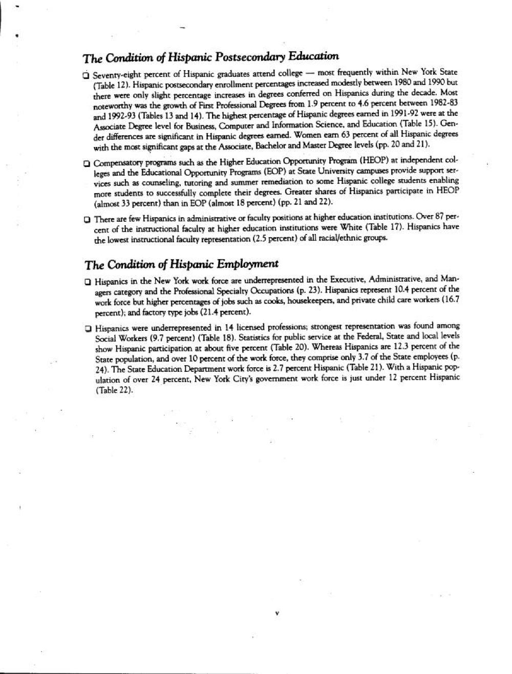 Facts about Hispanic New Yorkers: Education and Employment, 1994 page 3