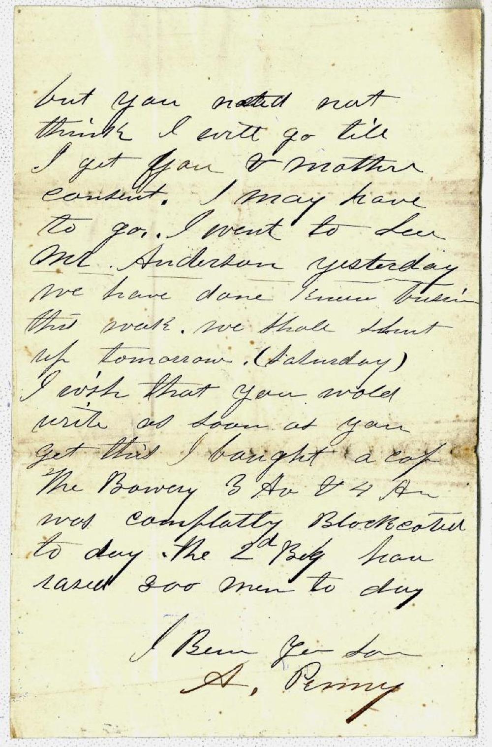 Letter from Archibald Penny to his Father May 19, 1861 page 3