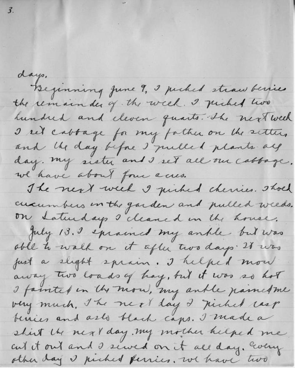 Elsie Blum's Farm Cadet Essay, World War I, September 12, 1918 page 3