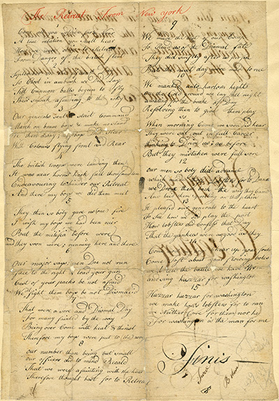 The Retreat from New York, Poem Written by a Soldier, American Revolution, n.d. thumbnail page 1