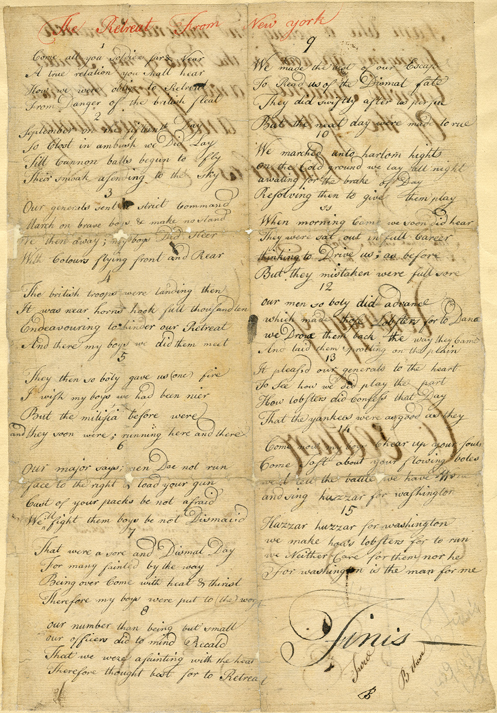 The Retreat from New York, Poem Written by a Soldier, American Revolution, n.d. page 1