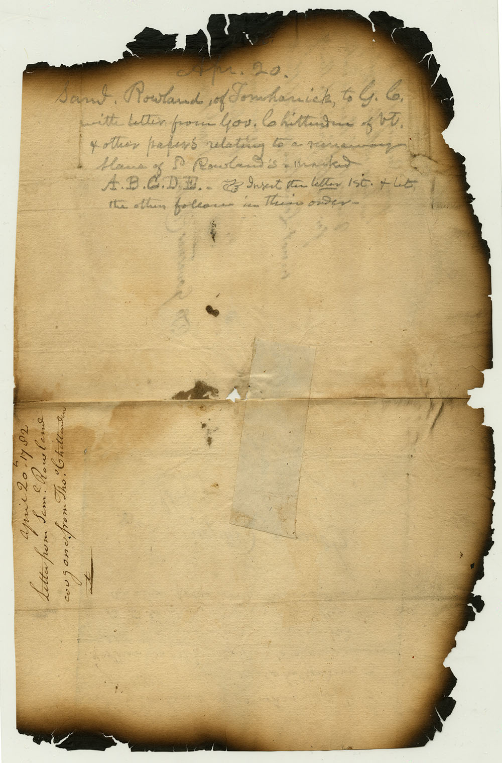 Deposition Regarding Runaway Slave in Vermont Militia, April 20, 1782 page 1