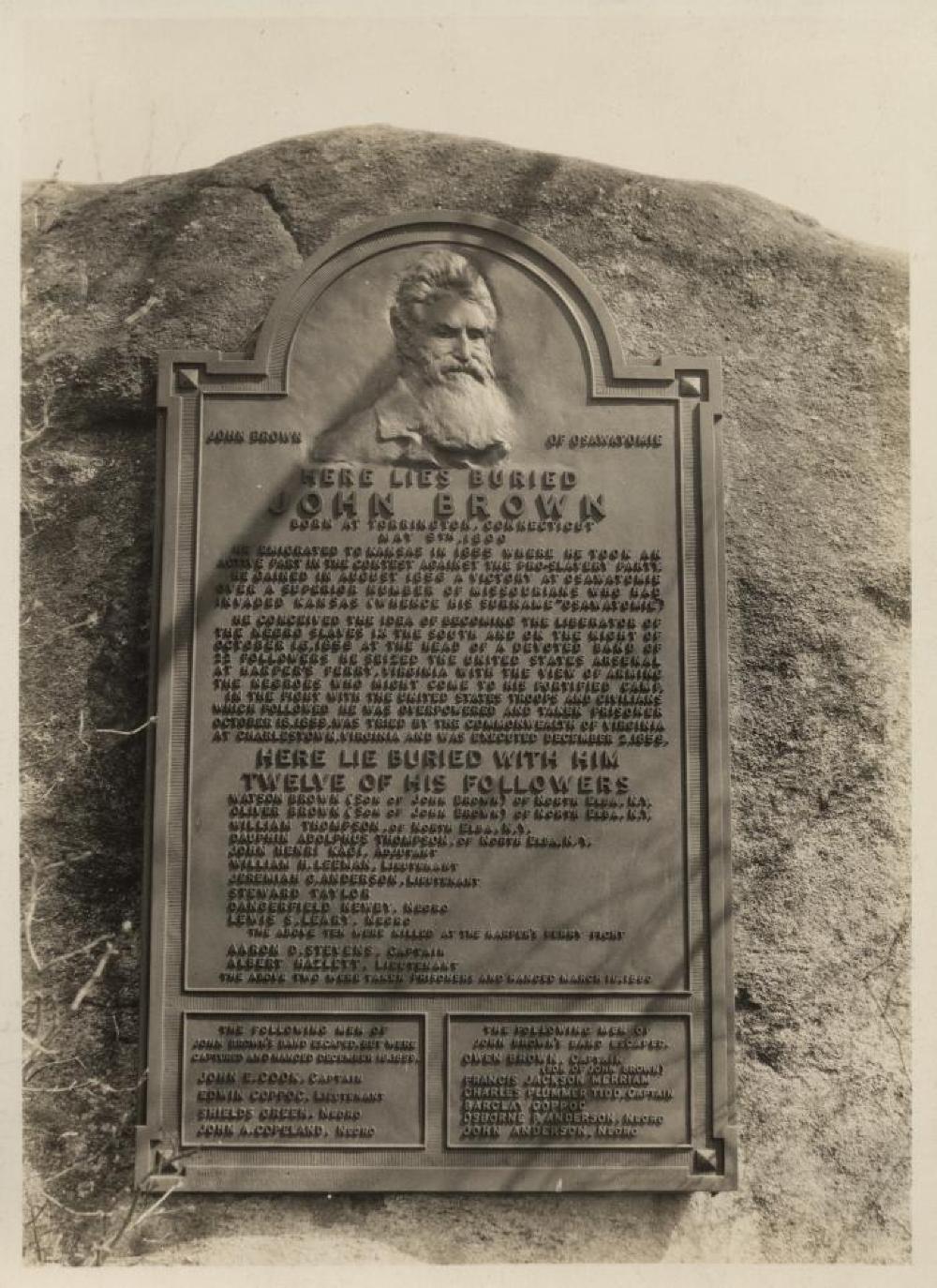 Plaque at John Brown Grave Site, North Elba, 1920 page 1