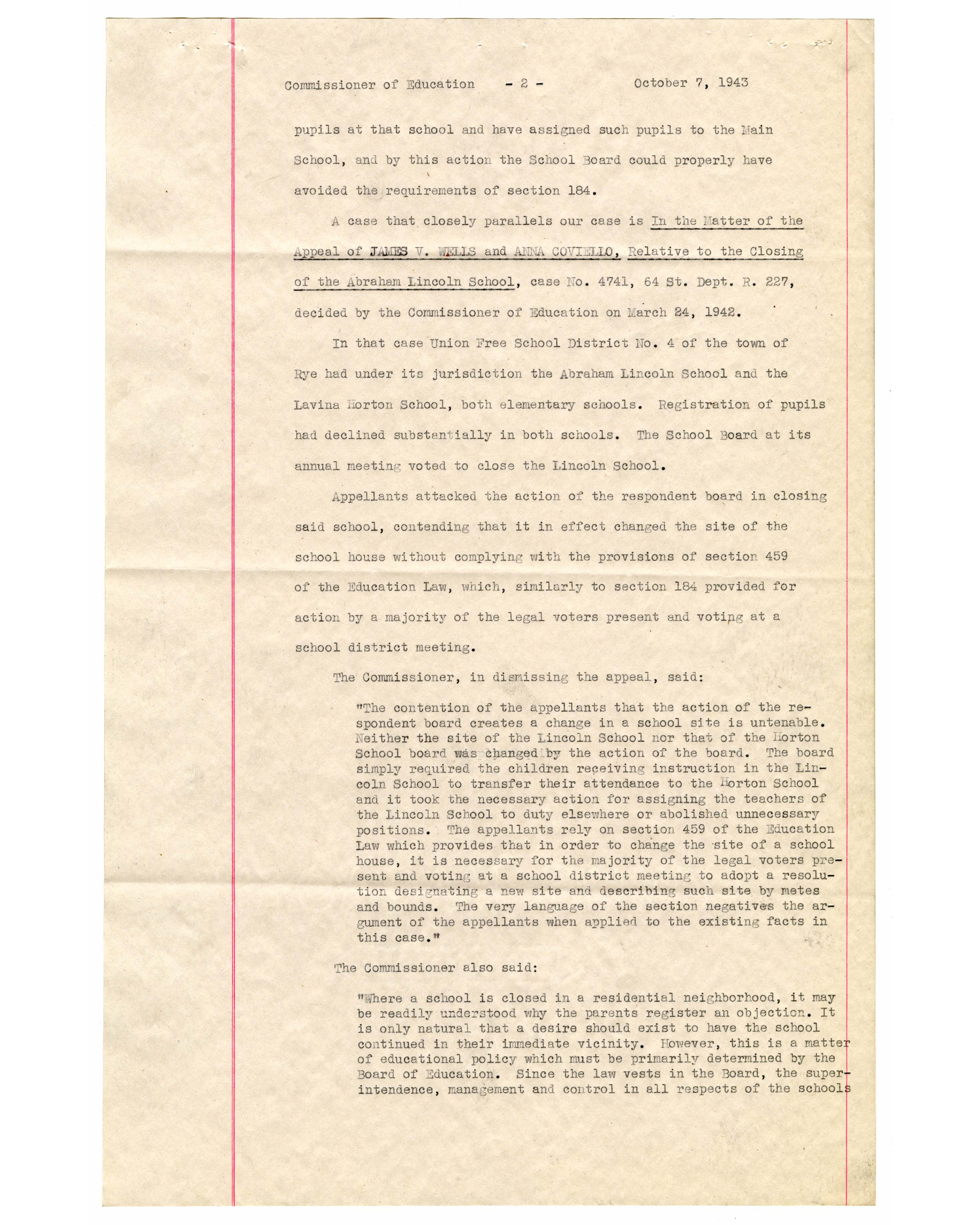 Memorandum sent to the Commissioner of Education for the Hillburn Case page 2