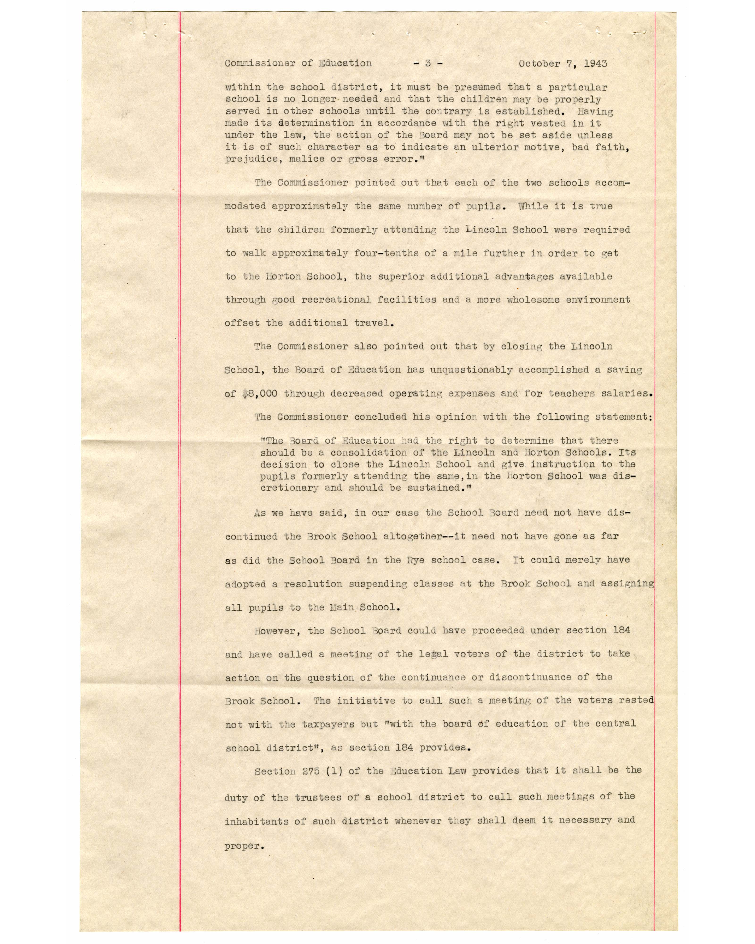 Memorandum sent to the Commissioner of Education for the Hillburn Case page 3