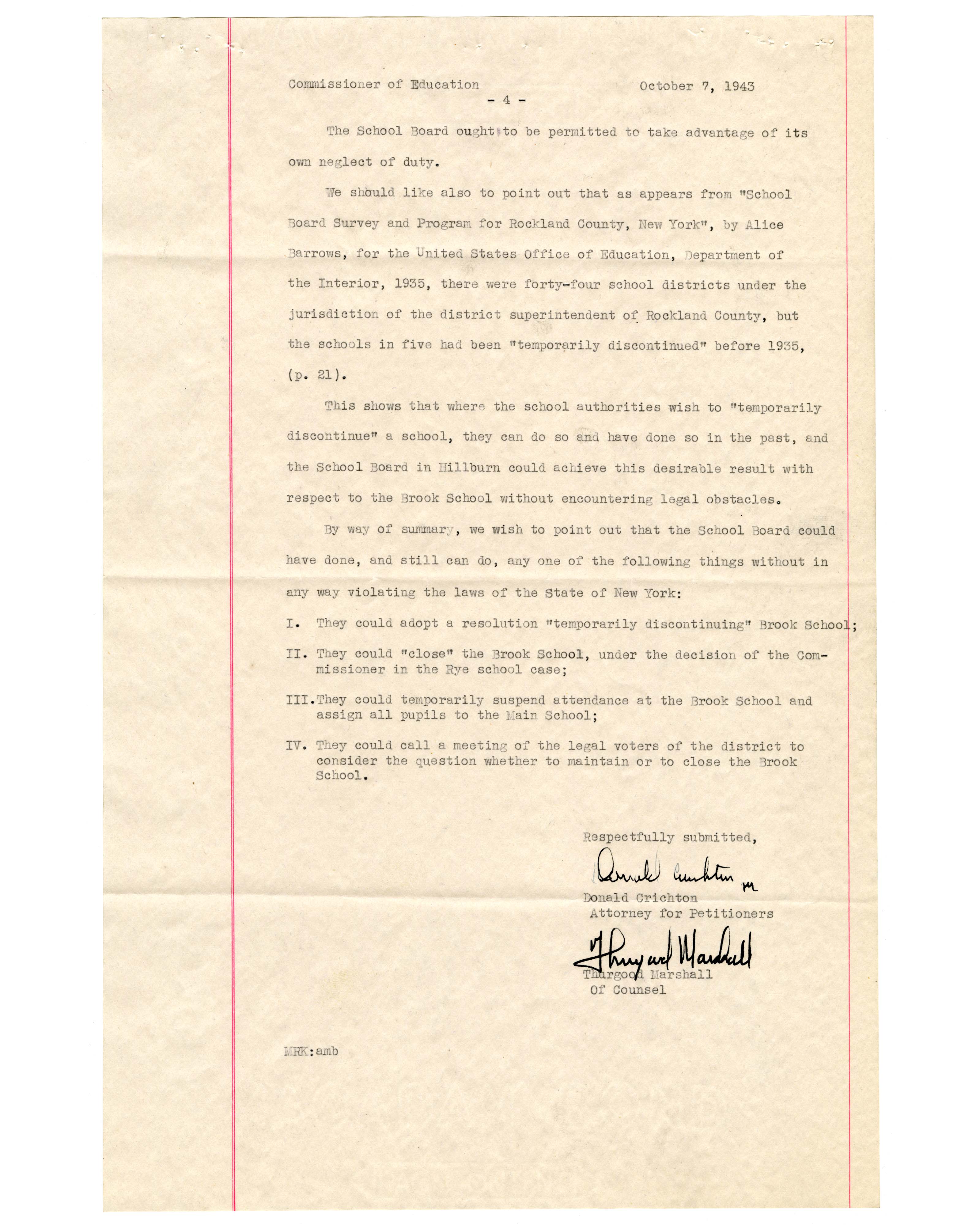 Memorandum sent to the Commissioner of Education for the Hillburn Case page 4