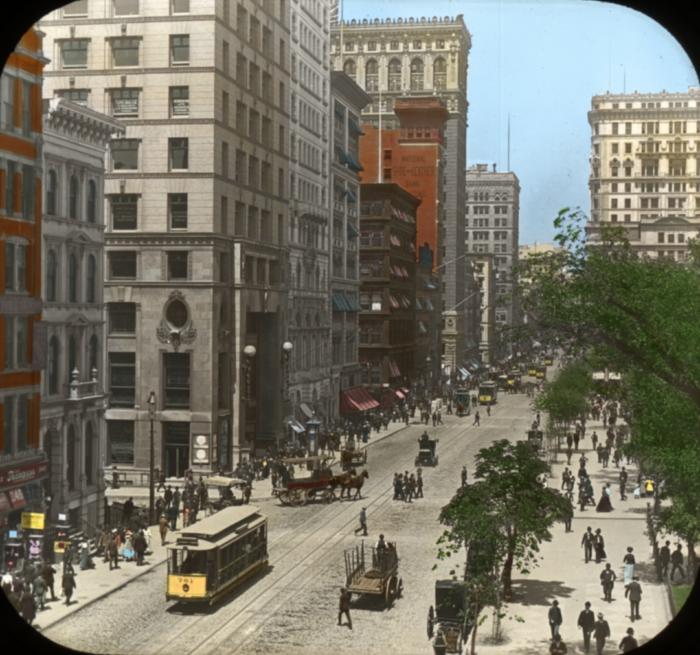 N.Y. New York City. Broadway North from the Post office. page 1