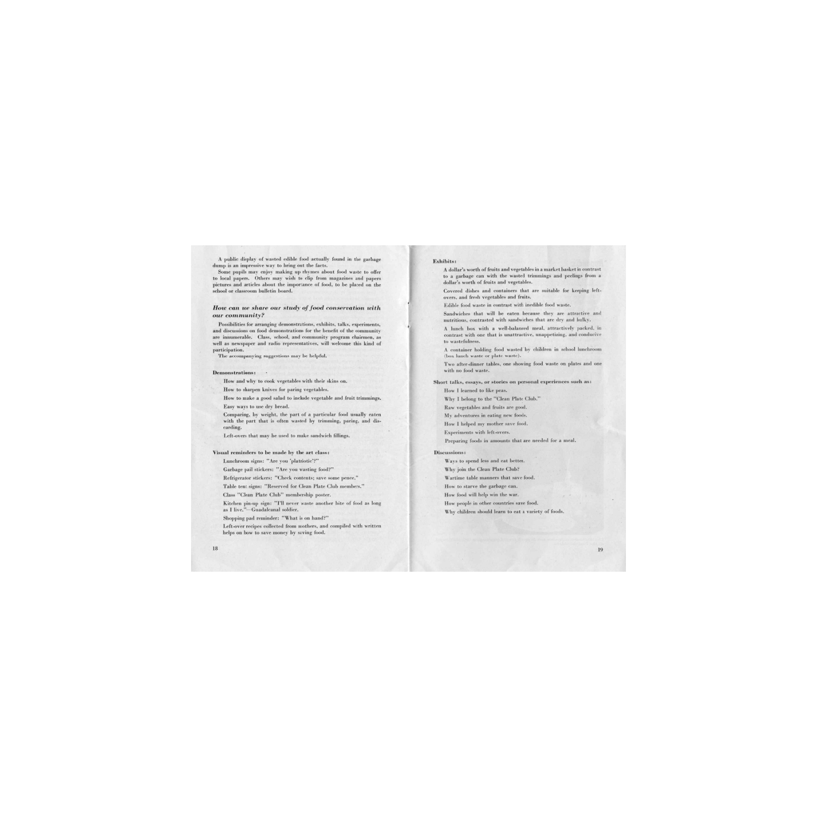 Load World War II. Food Conservation Elementary Education, Pages 18-19 in Main Document Viewer
