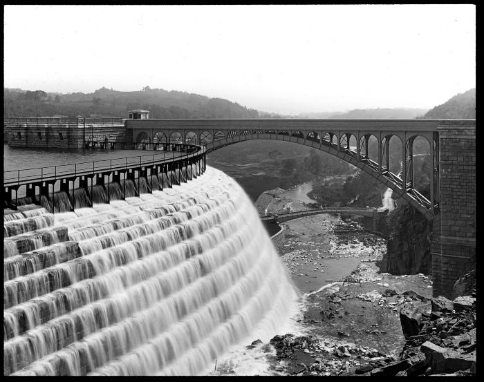 Croton Dam from Above, Showing Spillways, Gates, and Bridges page 1