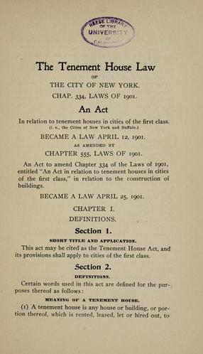 The Tenement House Law, 1901 page 1