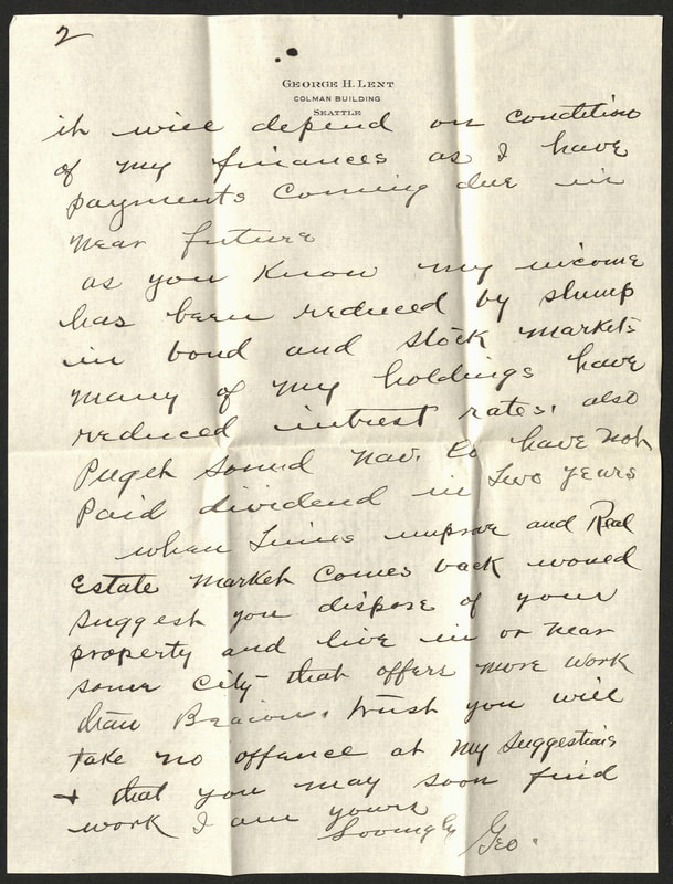Letter. George Lent to this Brother, March 16, 1931 page 2