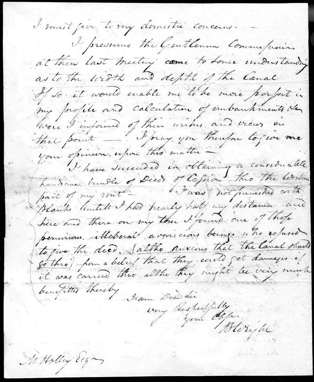 Letter from Benjamin Wright, canal engineer, to canal commissioner Myron Holley, Rome, 1816 page 2