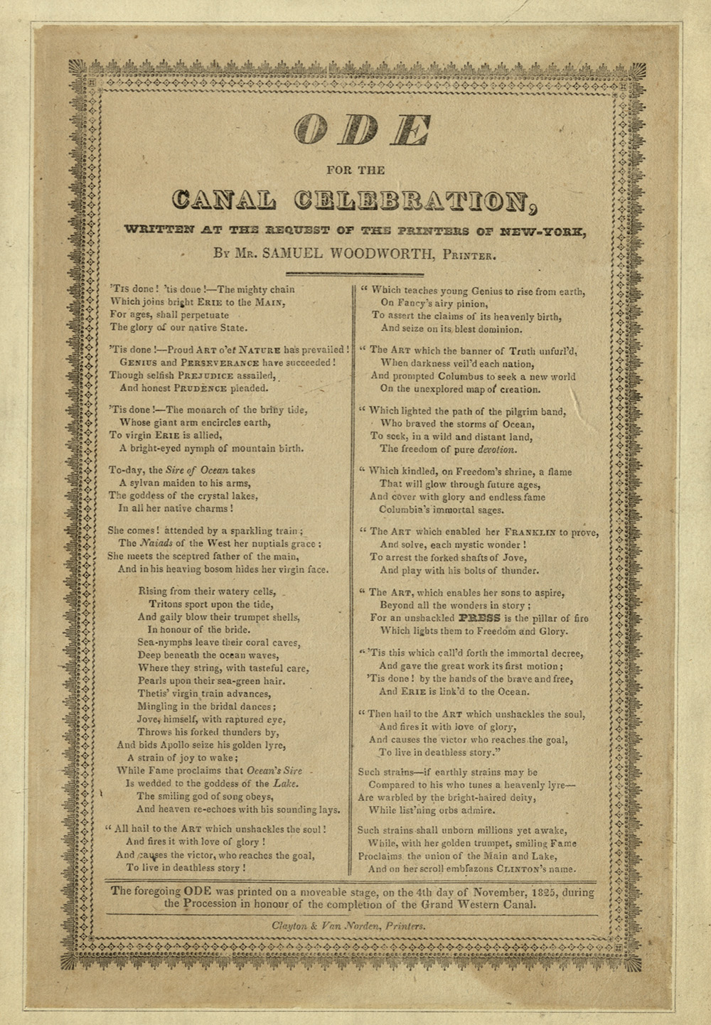"Ode for the Canal Celebration," 1825 page 1