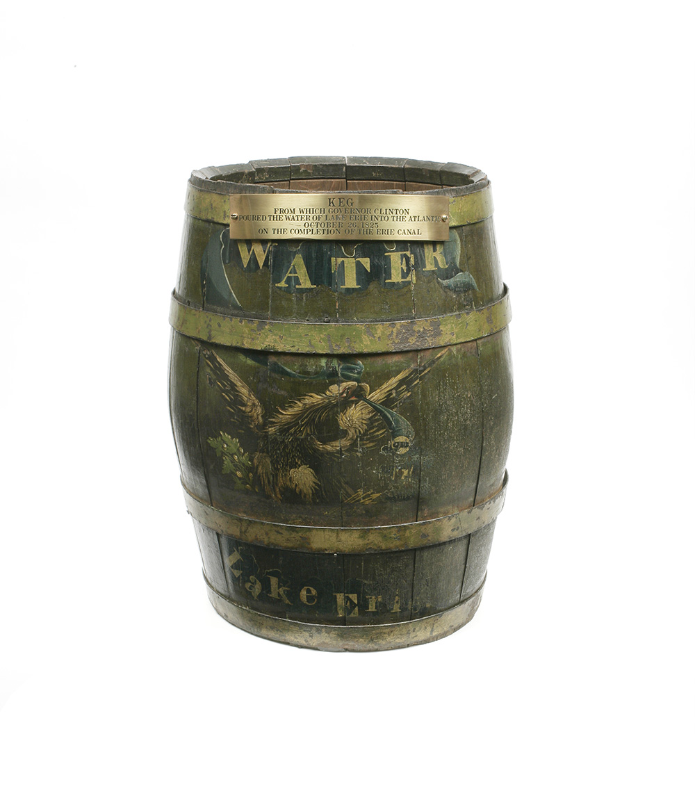 Photograph of one of two kegs that carried water from Lake Erie to New York Harbor page 1