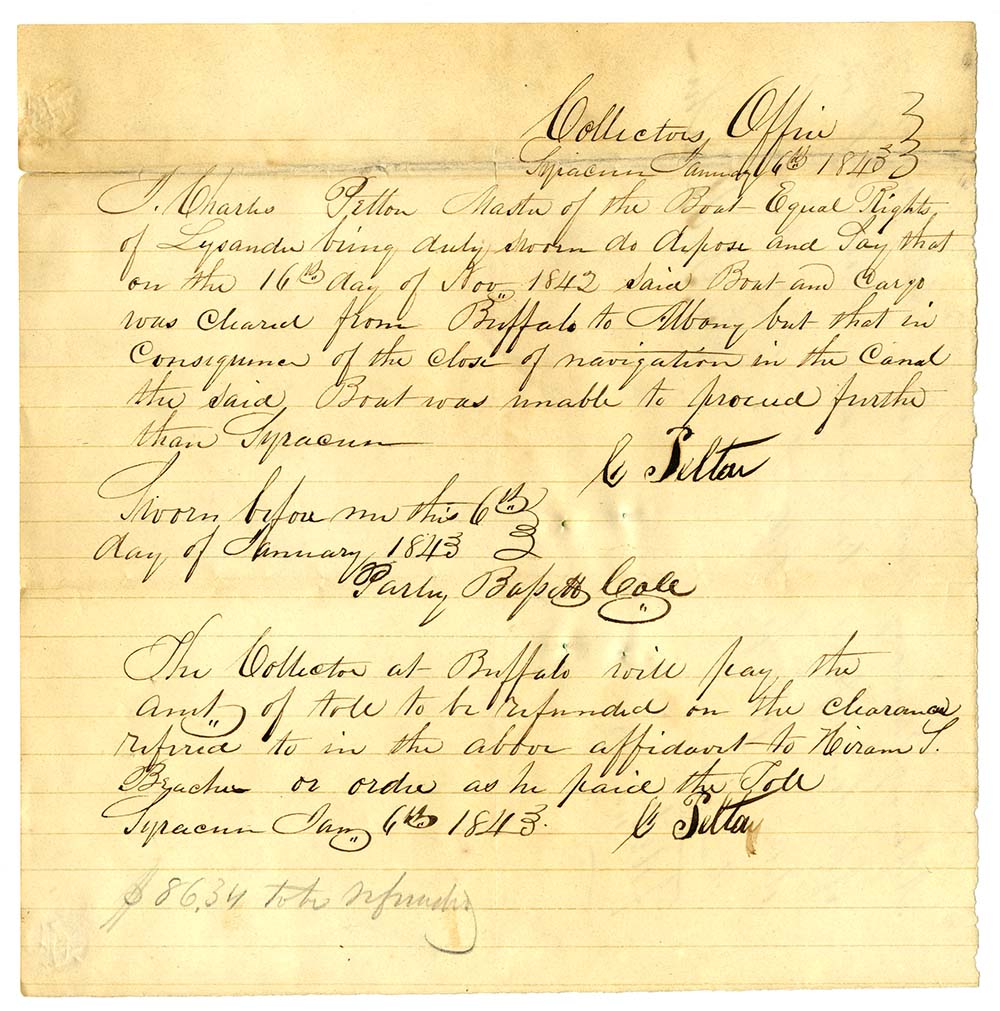 Inventory of the boat Equal Rights of Lysander; Charles Pelton, master, November 16, 1842 page 1