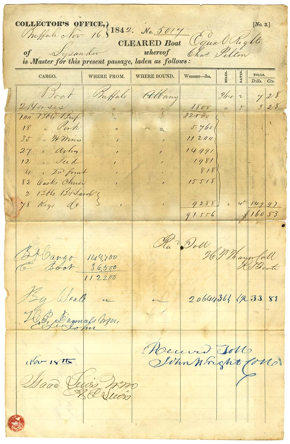 Inventory of the boat Equal Rights of Lysander; Charles Pelton, master, November 16, 1842 page 3