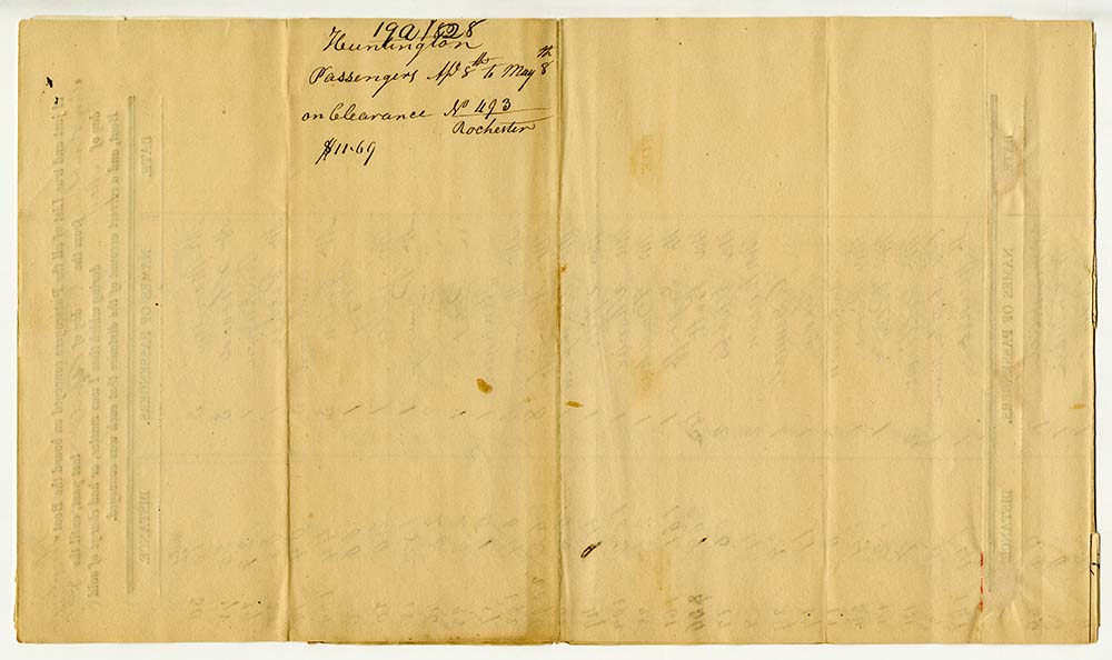 Passenger list for the canal boat Huntington of the Troy and Erie Line page 2