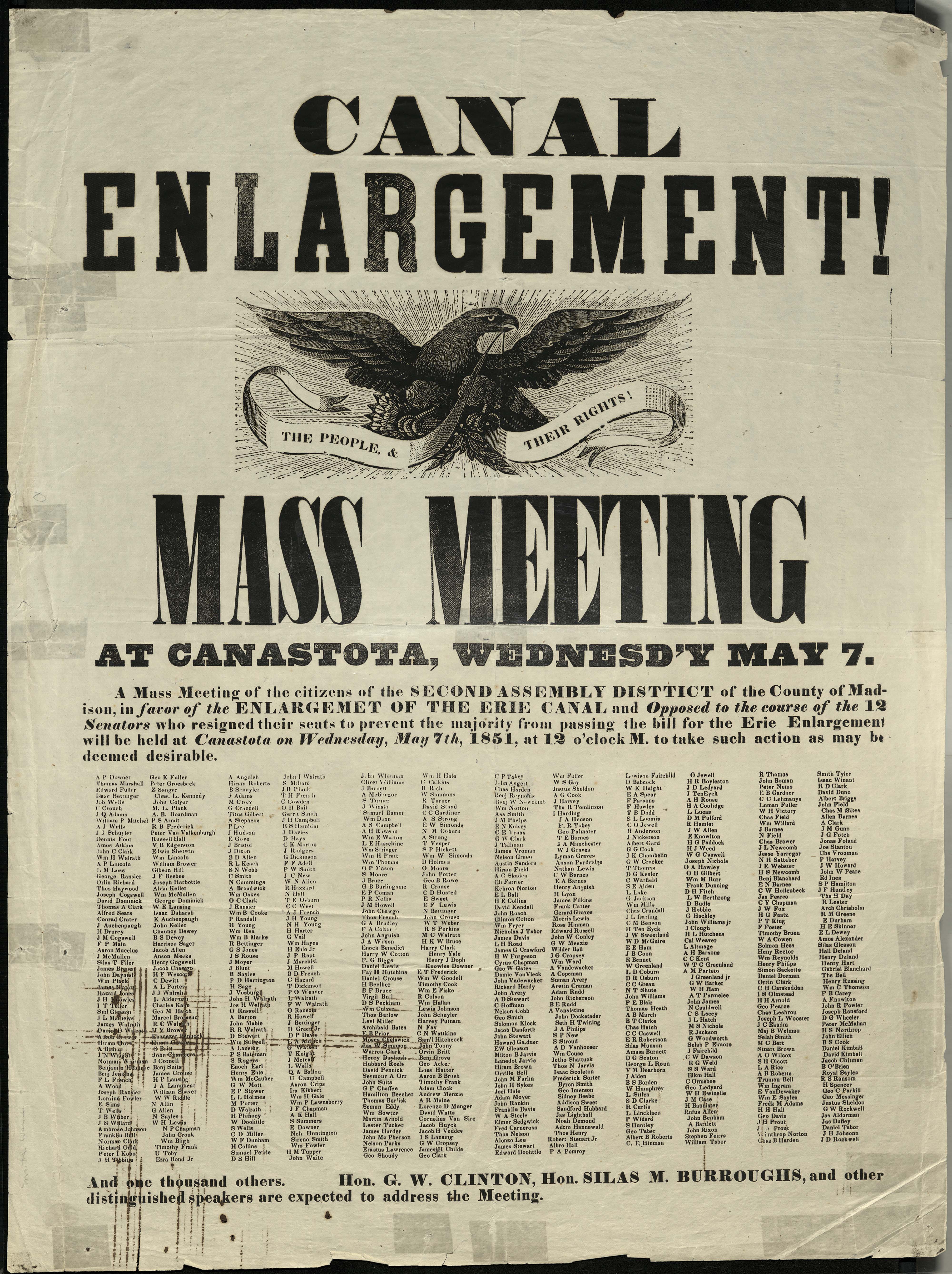 Broadside. Mass Meeting in Canastota on May 7, 1851 page 1
