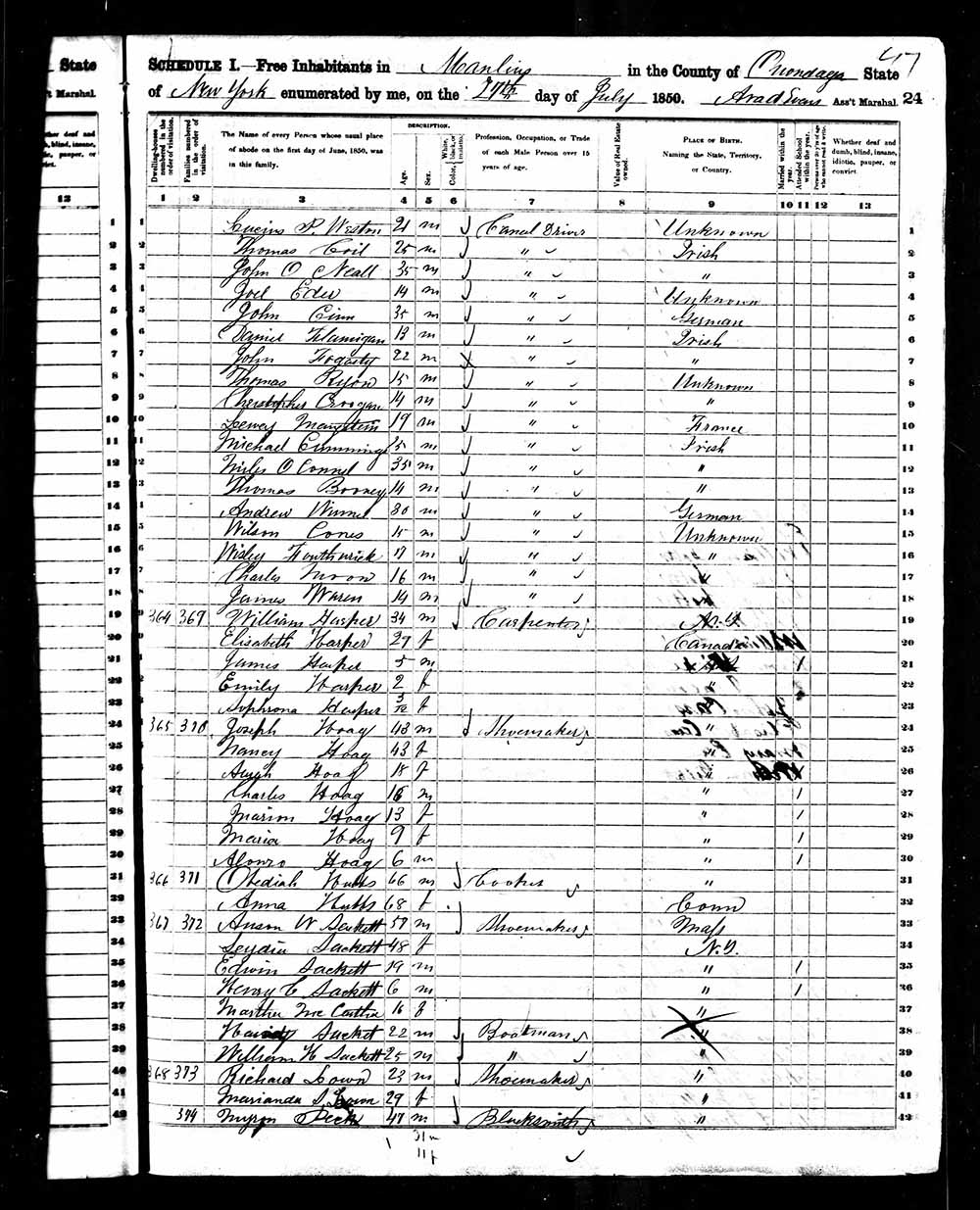 U.S. Census, Onondaga County, Town of Manlius, 1850 page 1