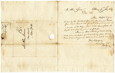 Load Letter from J.H. Green, for Lyman Root, Albany, to Mr. Allen Brown, July 6, 1839 in Main Document Viewer