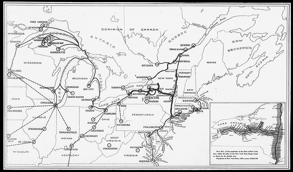 Map of the eastern United States showing shipping over inland routes, 1920s page 1