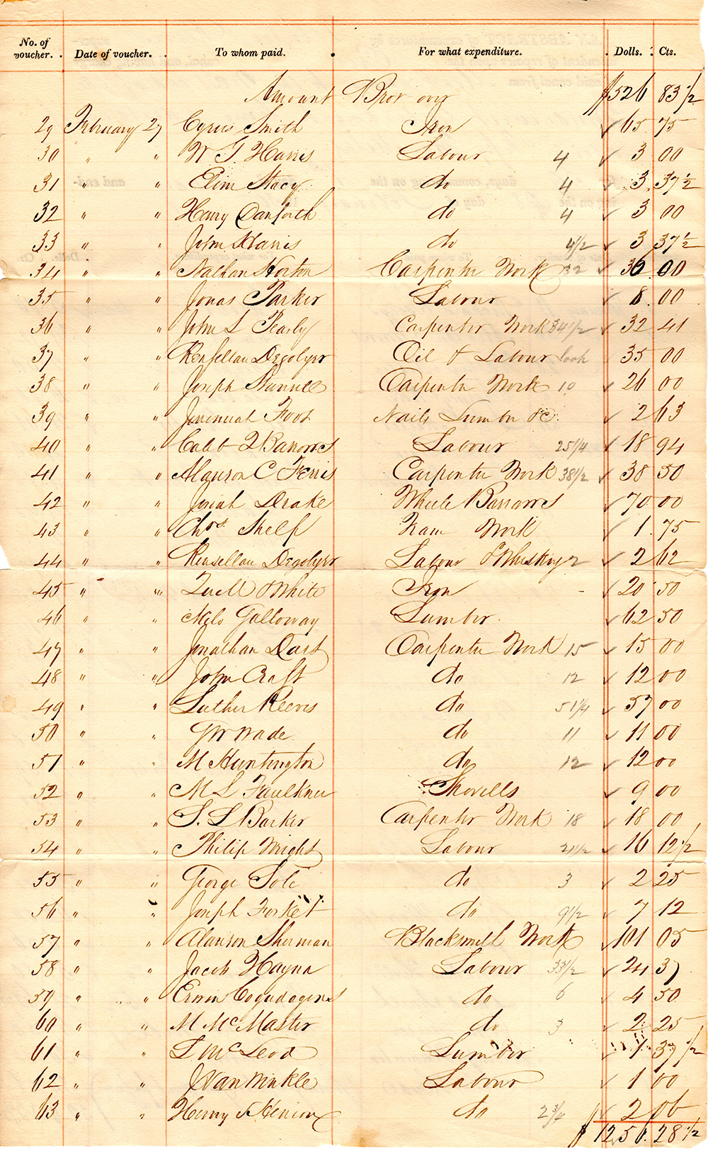 Abstract of expenditures submitted by the superintendent of repairs for the section of the Erie Canal between Montezuma and the west end of the Irondequoit Embankment, a distance of 52 miles. page 2