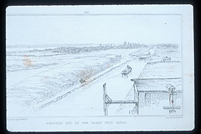 Load Drawing of the western end of the Erie Canal at Buffalo, looking northwest, 1827 in Main Document Viewer
