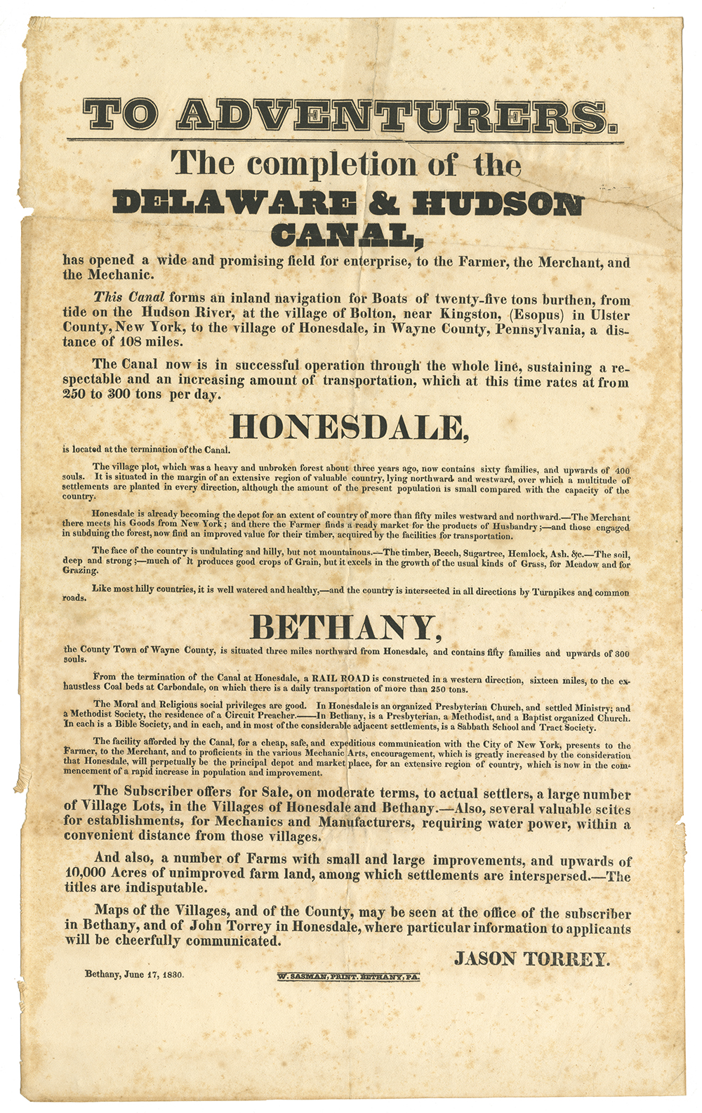 Broadside. To Adventurers, 1830 page 1