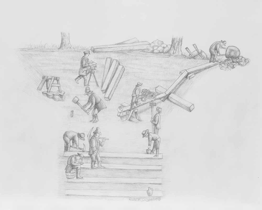 Sketch of an engineering and survey crew at work investigation a site for the enlargement of the Erie Canal, c. 1851 page 1