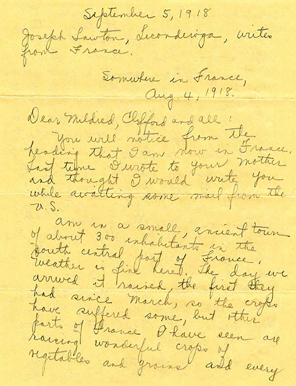 Joseph Lawton Letter page 1