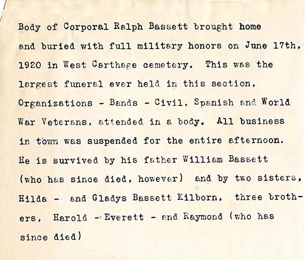 Ralph Frederick Bassett Questionnaire with Funeral Description page 2