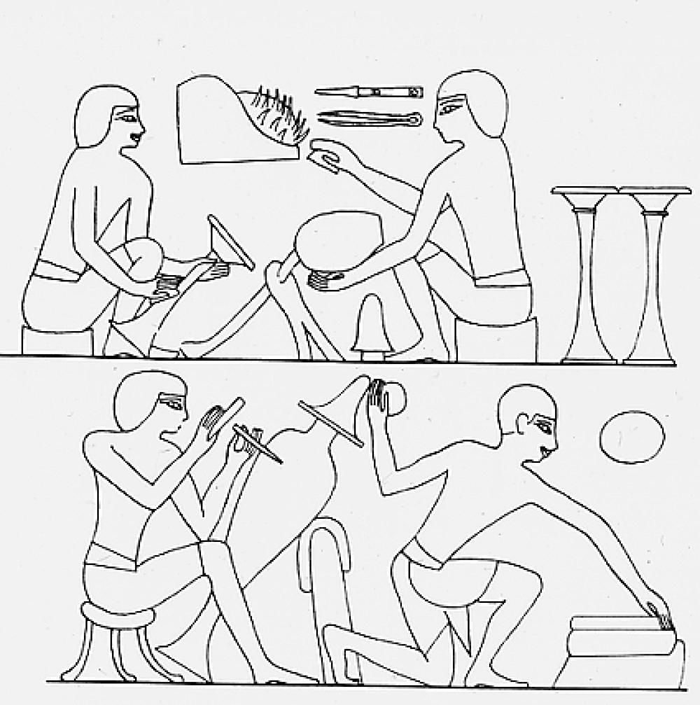 Artist's Rendering of Ancient Egyptian Artwork Showing Men Working with Metal, 1930 page 1