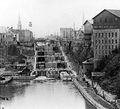 Load Erie Canal Locks and Towpath at Lockport, 1895 in Main Document Viewer