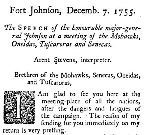 Speeches and treaties between William Johnson and the Haudenosaunee, 1755-1756. page 1