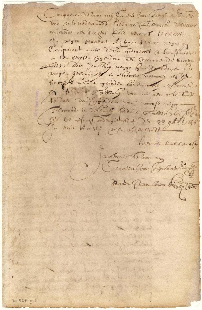 Bill of sale of a Negro from Frederick Lubbertsen to Richard Lord page 1