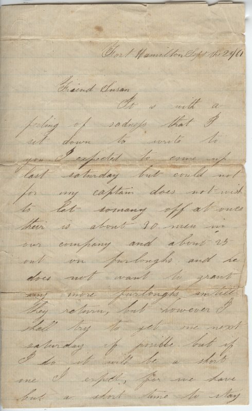 Civil War Francis Sammis Letter 1 page 1