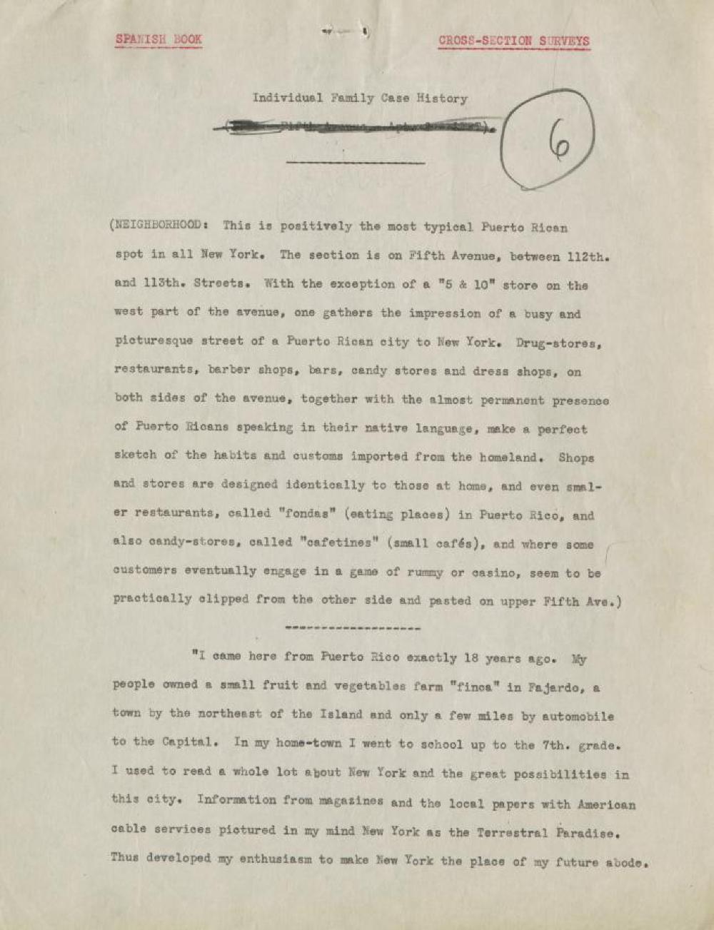 Federal Writers' Project Interview, Family Case History, with a Male Immigrant from Fajardo, Puerto Rico, 1939 page 1