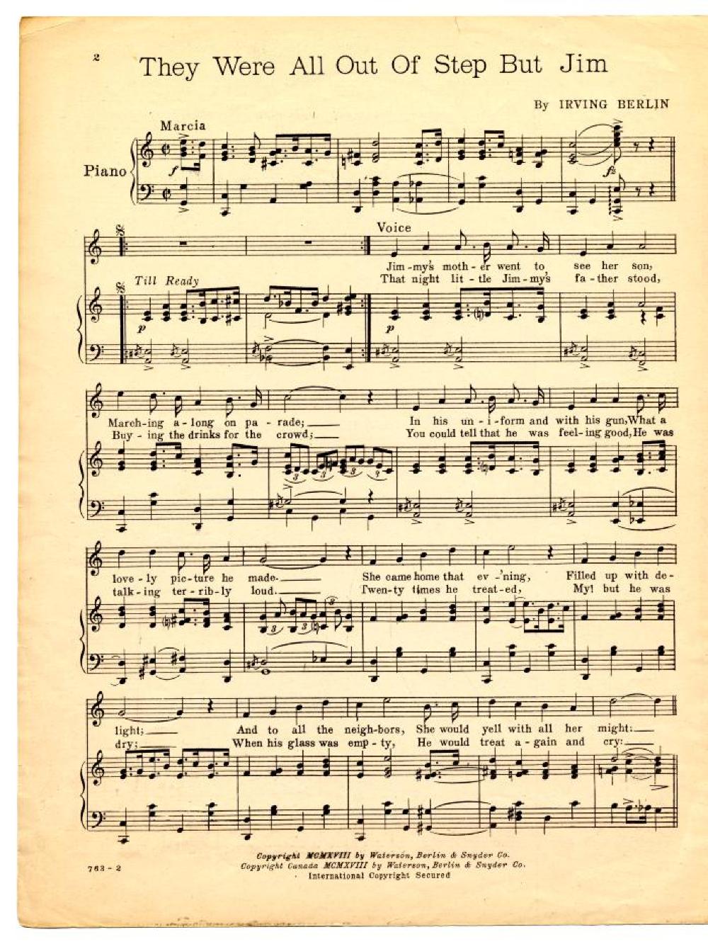 "They Were All Out of Step But Jim," Sheet Music, 1918 page 2