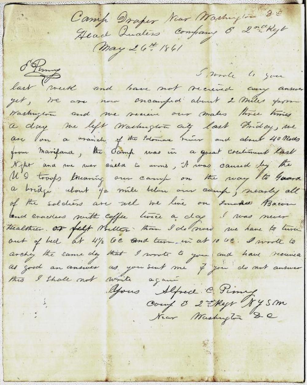 Letter from Alfred Penny to his father; May 26, 1861 page 1